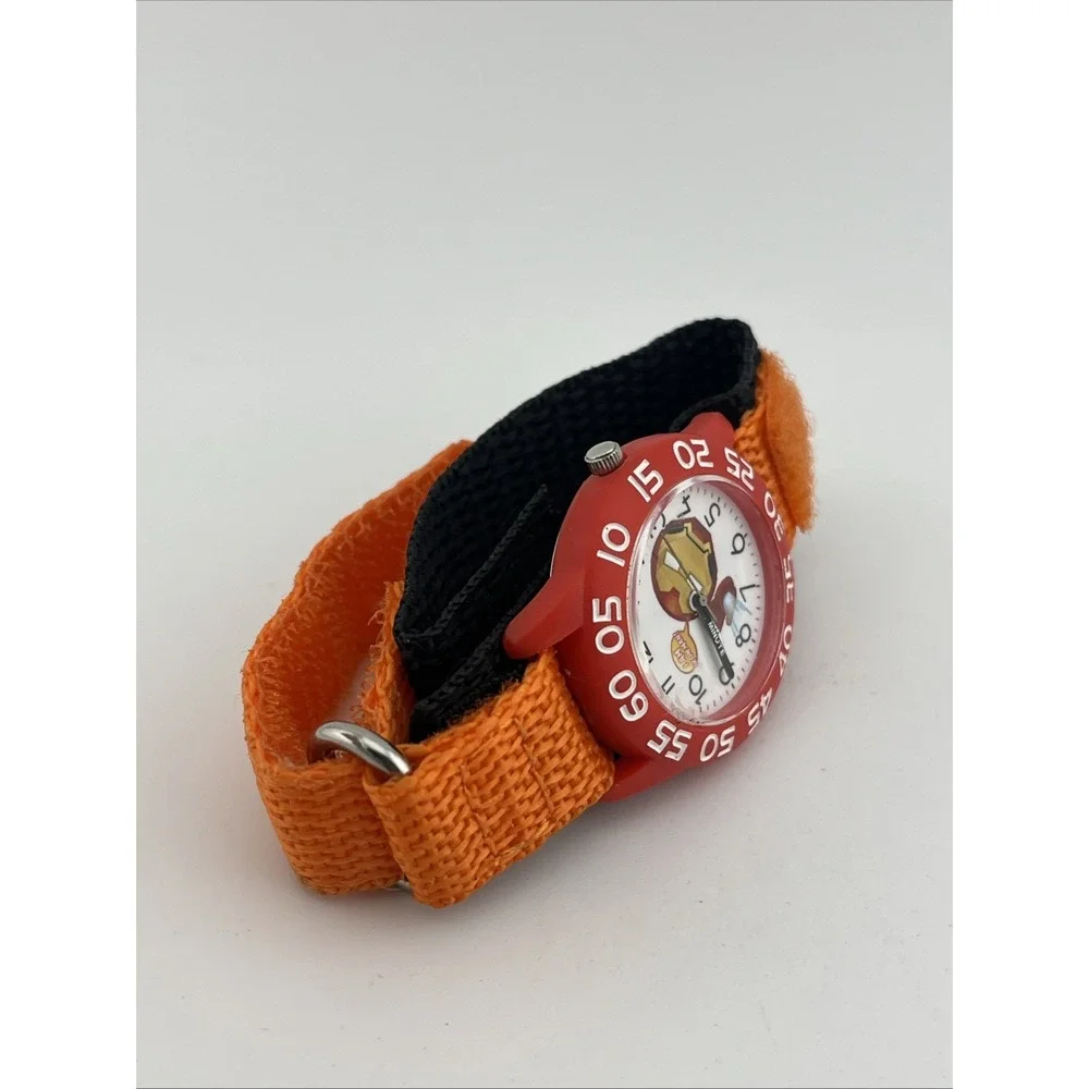 Marvel Emoji Ironman Kids Watch Time Teacher Orange/Black Nylon Band New Battery